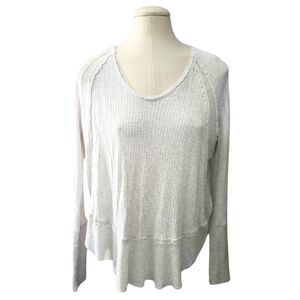 WE THE FREE People Catalina Heather Grey Off White Long Sleeve Thermal Top Small